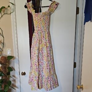 Crown & Ivy Floral Smocked Maxi Dress - Pink, Yellow, White